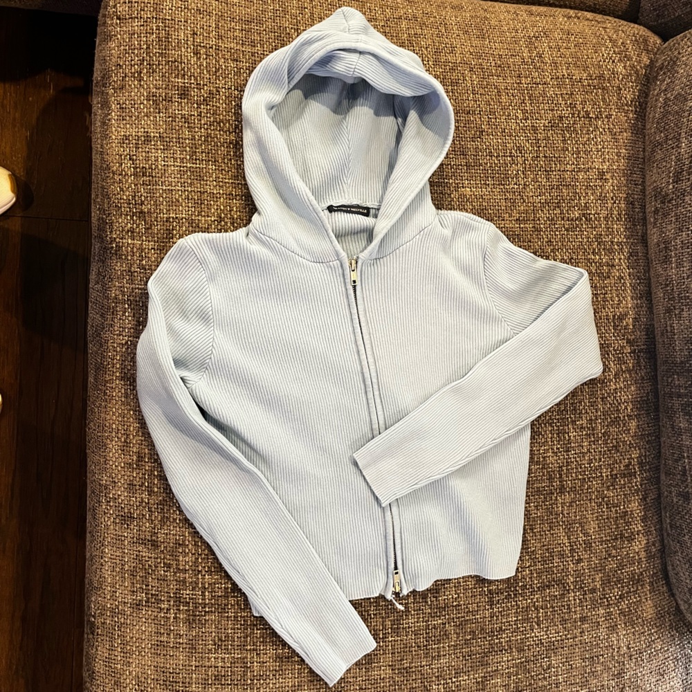 Brandy Melville Light-Blue Sweater Zip-up Hoodie